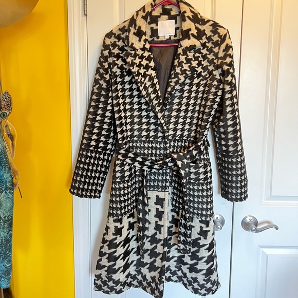 Anthropologie Houndstooth Wool Blend Coat